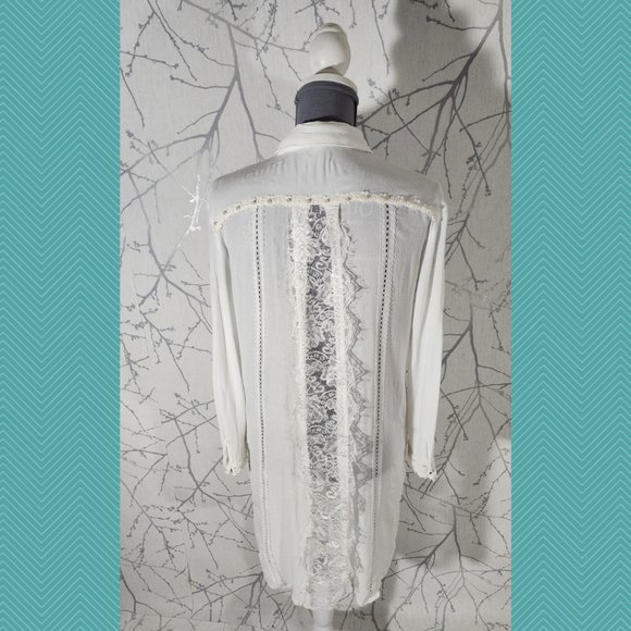 POL White Snap Front Lace Panel Shirt Dress - Picture 6 of 7